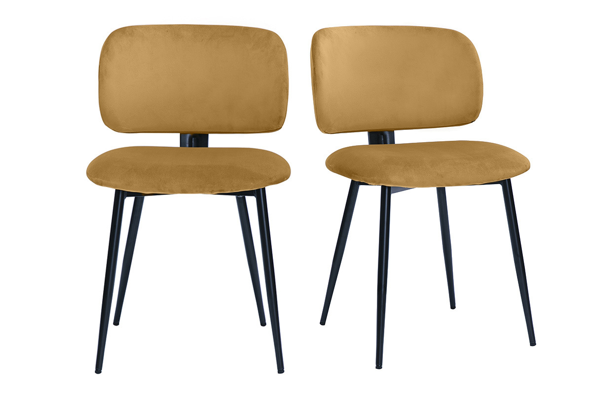 Sthle aus Bronze-Samtstoff und schwarzem Metall (2er-Set) ATRIUM