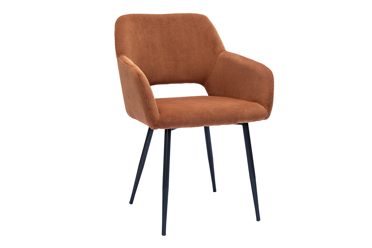 Sthle aus Cordstoff in Terracotta und schwarzem Metall (2er-Set) LAURETTE