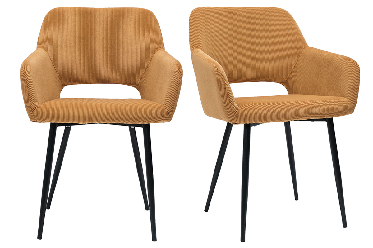 Sthle aus currygelbem Cord mit Samteffekt (2er-Set) LAURETTE