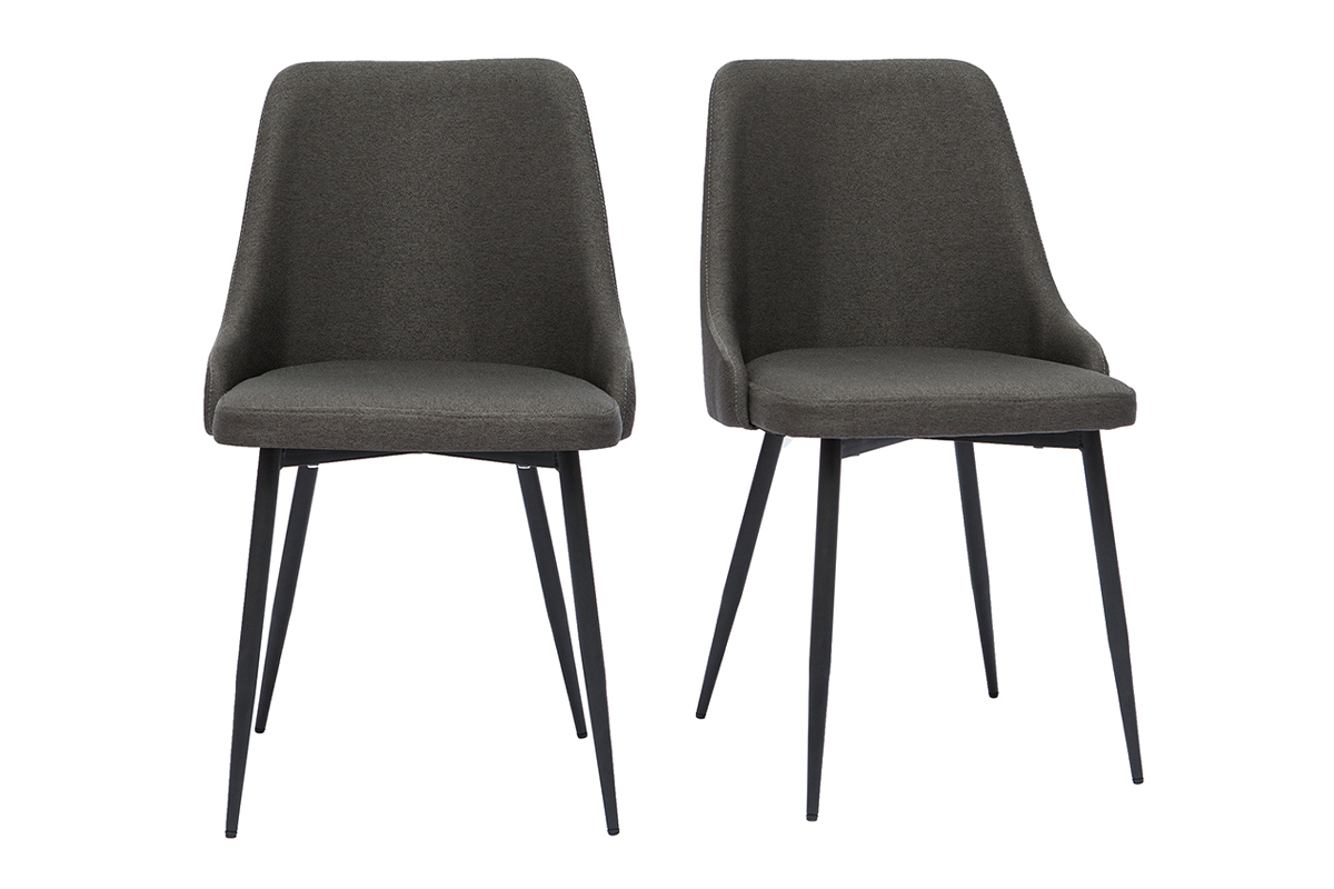 Sthle aus dunkelgrauem Stoff und schwarzem Metall (2er-Set) CULT