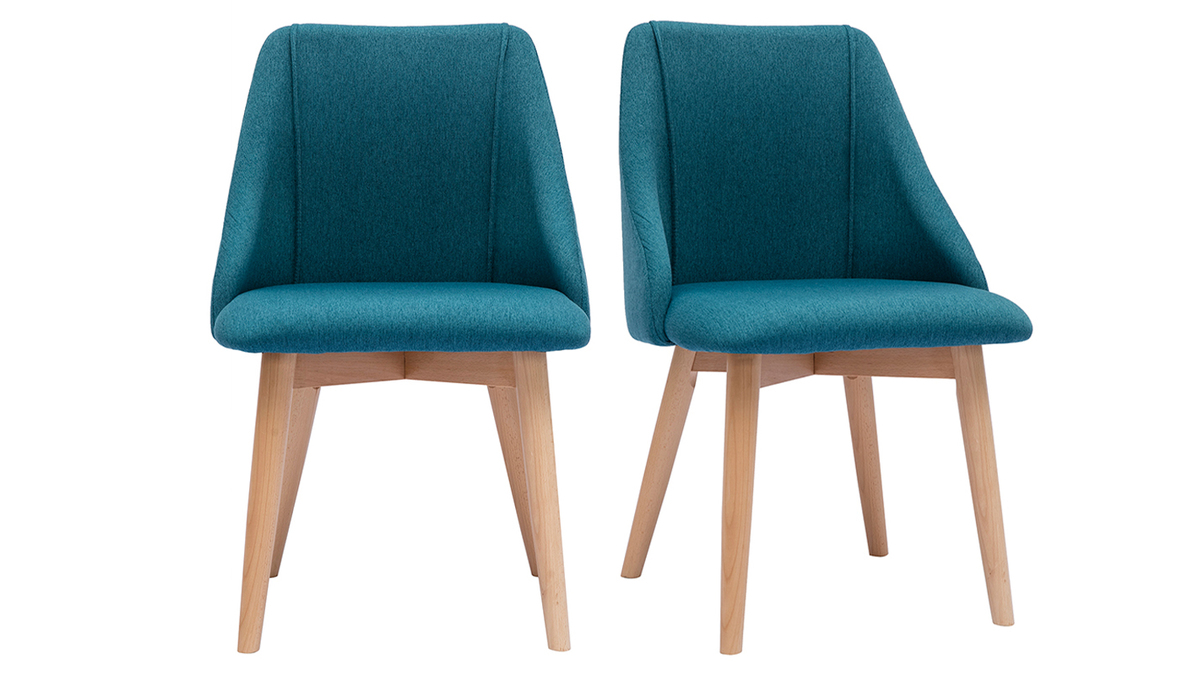 Stühle aus entenblauem Stoff mit Samteffekt und massivem Buchenholz (2er-Set) HIGGINS