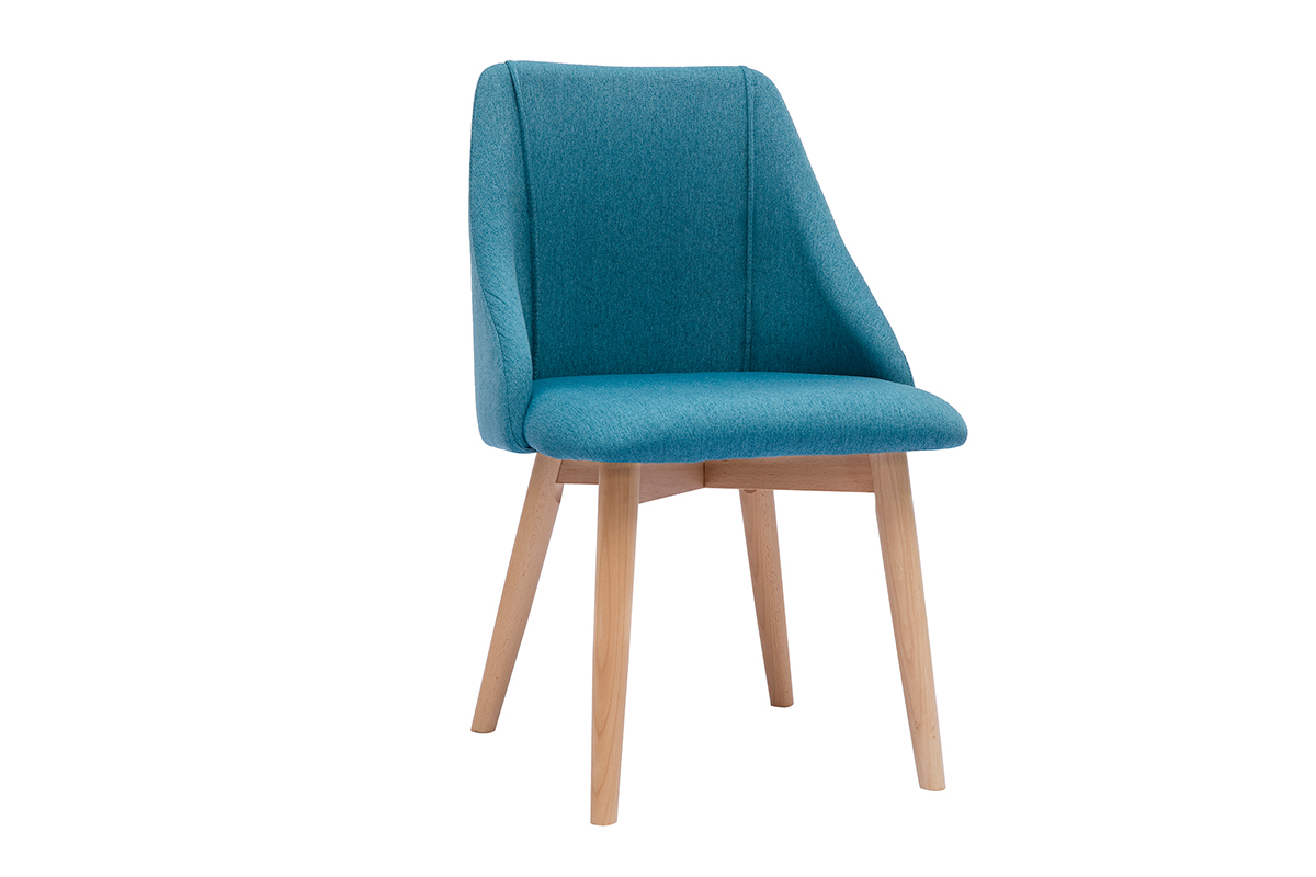 Sthle aus entenblauem Stoff mit Samteffekt und massivem Buchenholz (2er-Set) HIGGINS