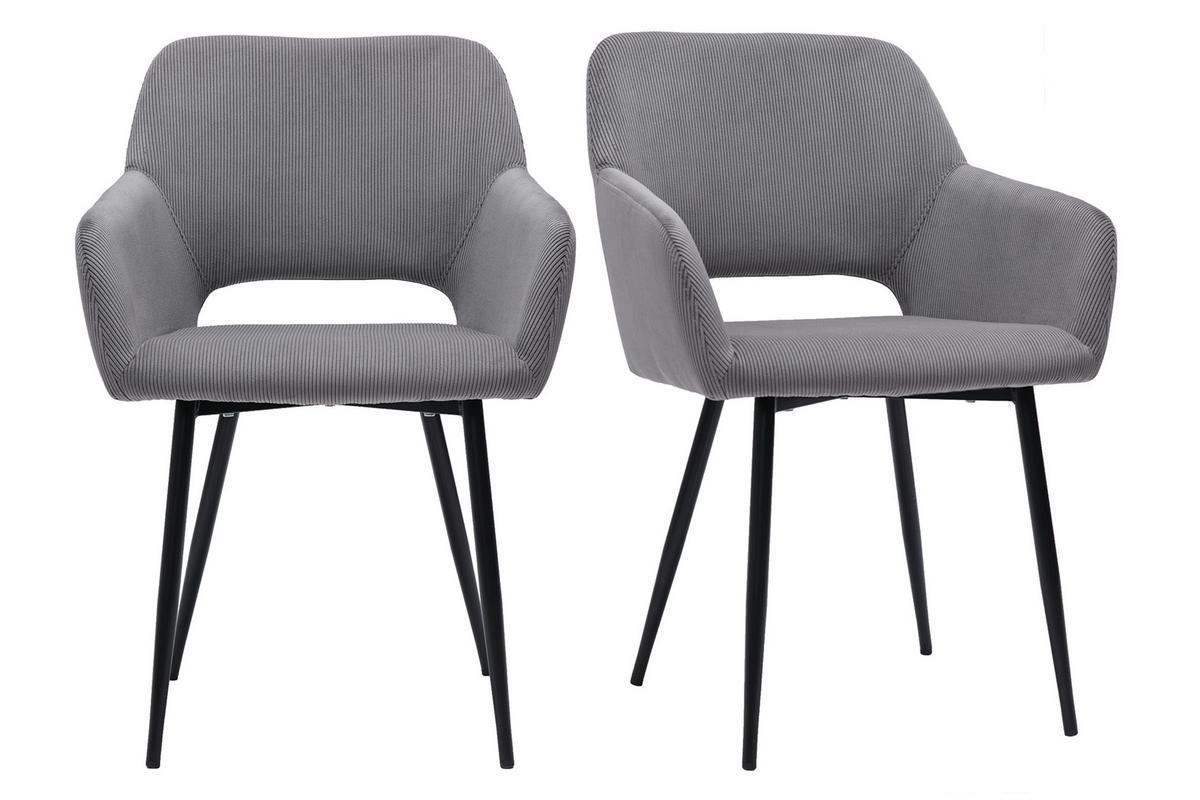 Sthle aus grauem Cord mit Samteffekt (2er-Set) LAURETTE