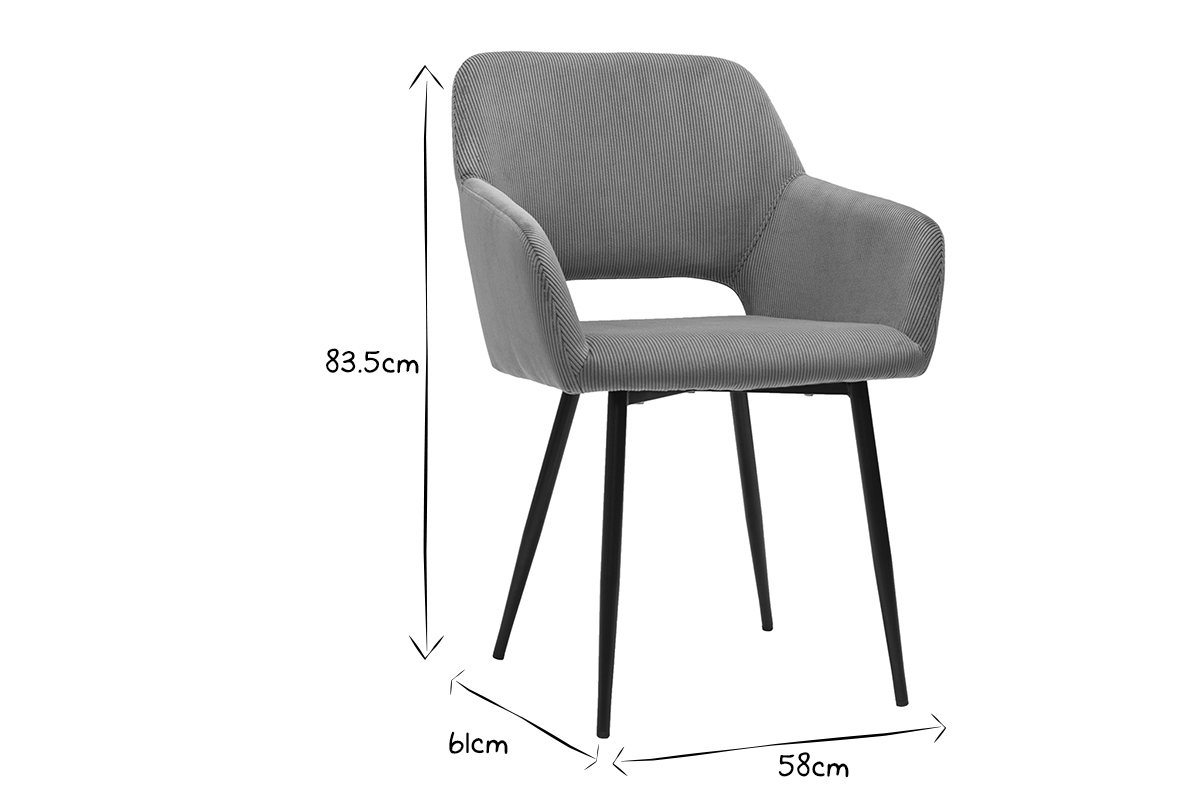 Sthle aus grauem Cord mit Samteffekt (2er-Set) LAURETTE