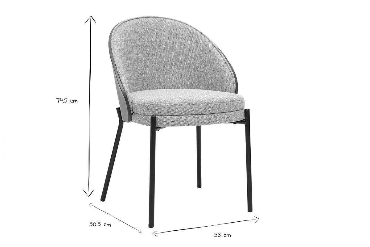 Stuhl aus grauem Samteffekt Stoff mit Ma�en 74,5 cm H�he, 50,5 cm Breite, 53 cm Tiefe.