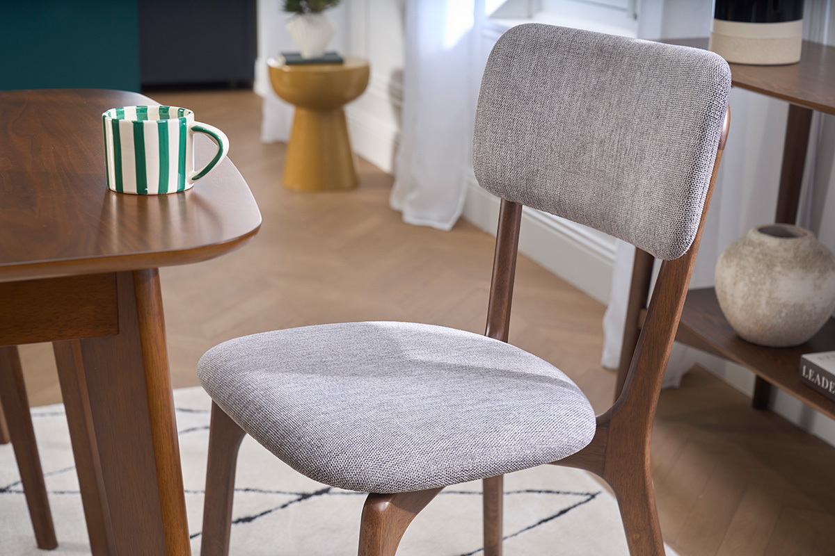 St�hle aus grauem Samt-Effekt Stoff und dunklem Holz (2er Set) JOCA