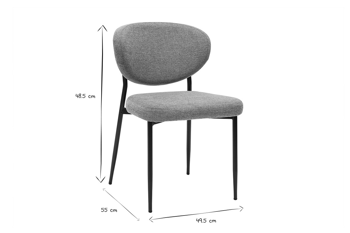 Sthle aus grauem samtartigem strukturiertem Stoff und schwarzem Metall (2er-Set) BREKA