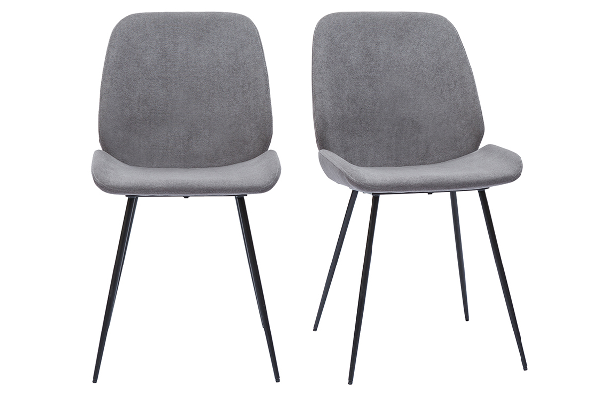 Sthle aus grauem Stoff mit Samteffekt mit Beinen aus schwarzem Metall (2er-Set) KAOLY