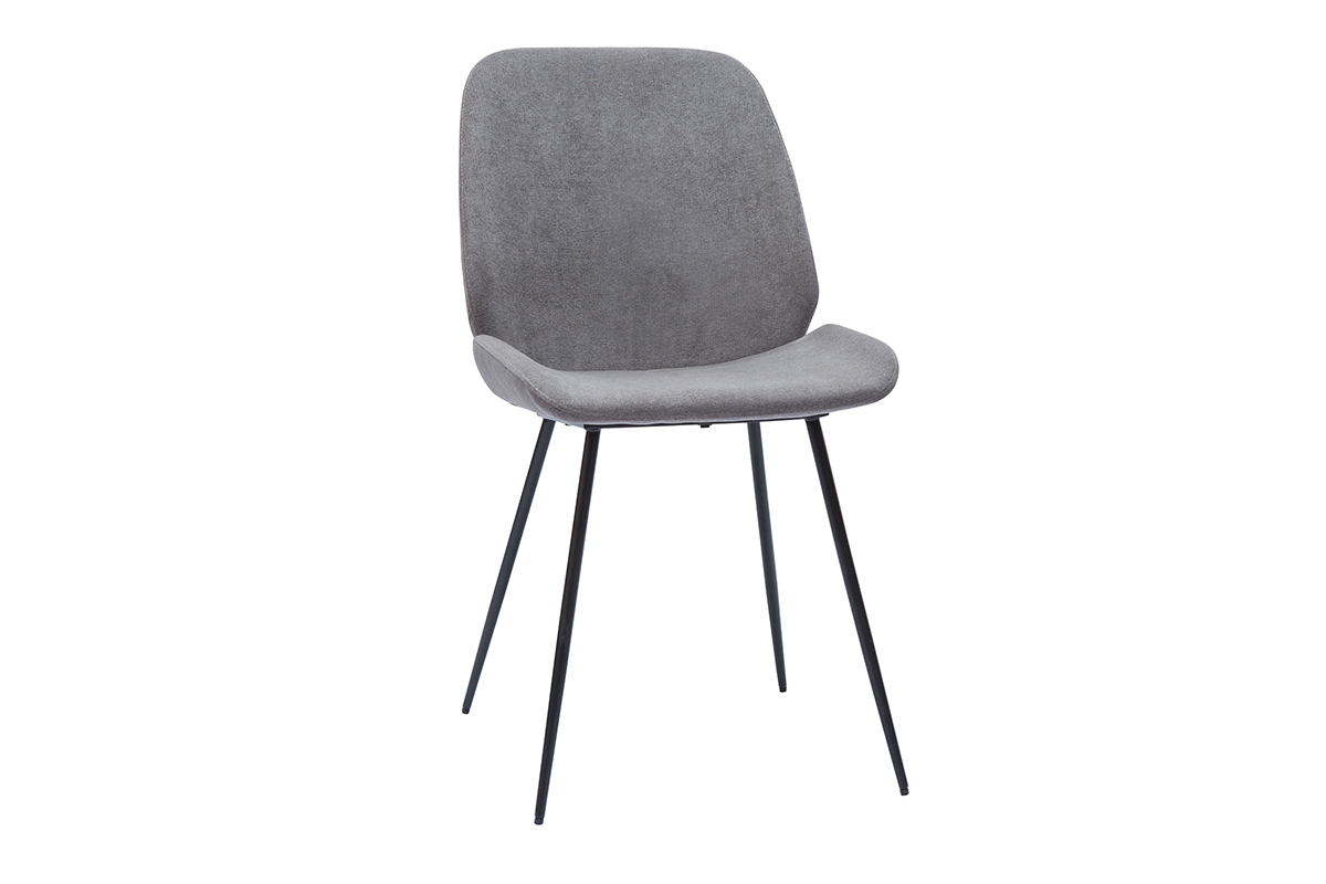Sthle aus grauem Stoff mit Samteffekt mit Beinen aus schwarzem Metall (2er-Set) KAOLY