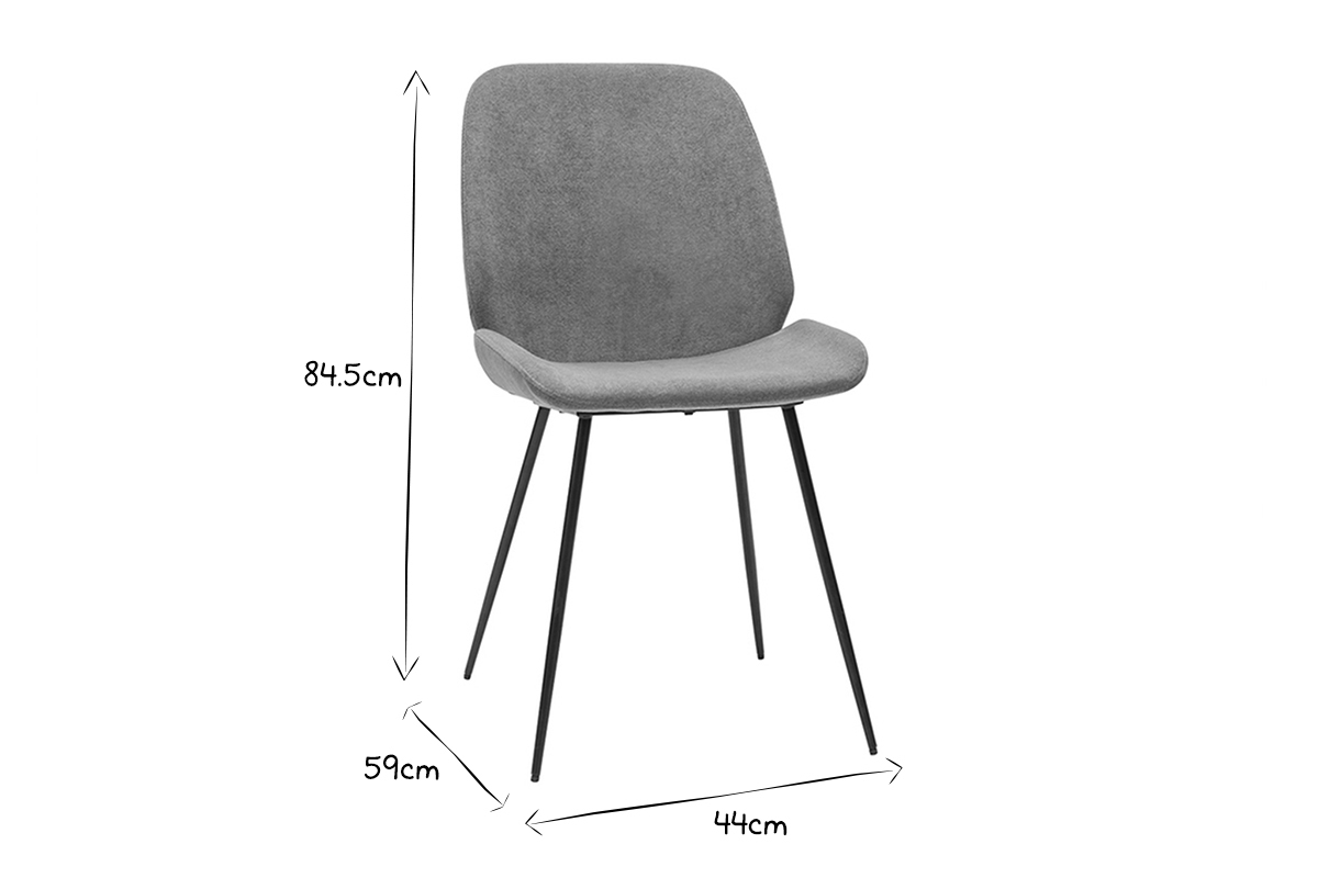 Sthle aus grauem Stoff mit Samteffekt mit Beinen aus schwarzem Metall (2er-Set) KAOLY