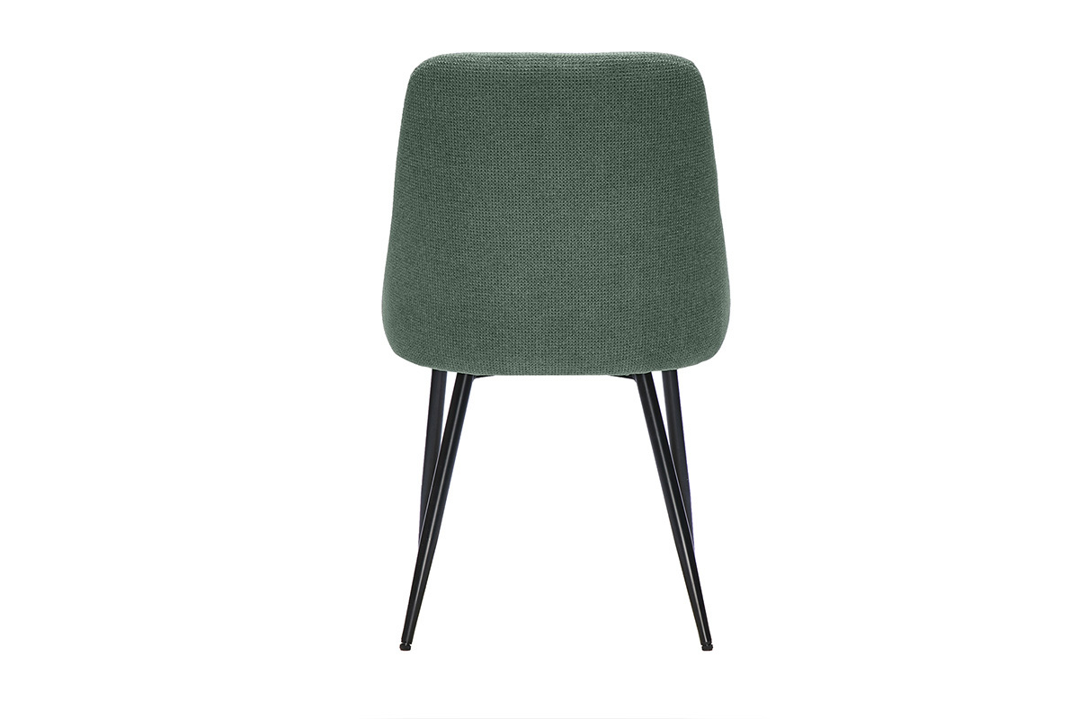 R�ckansicht eines Stuhls aus khaki-gr�nem Chenille-Stoff mit schwarzen Metallbeinen, Modell HASTA.