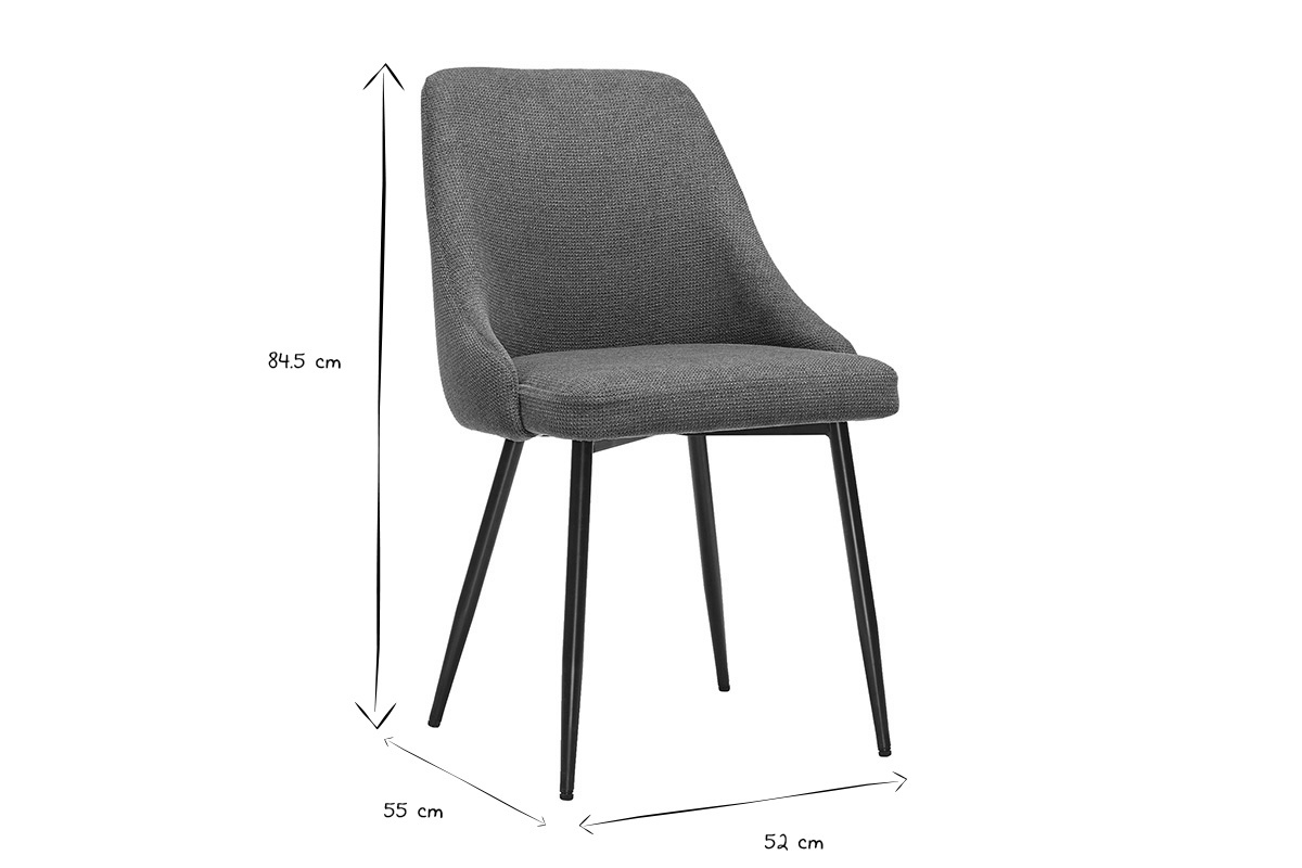 Abmessungen des HASTA-Stuhls: H�he 84,5 cm, Breite 55 cm, Tiefe 52 cm in Schwarz und Wei�.