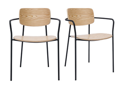 Stühle aus hellem Eichenholz und schwarzem Metall (2er-Set) SUSAN