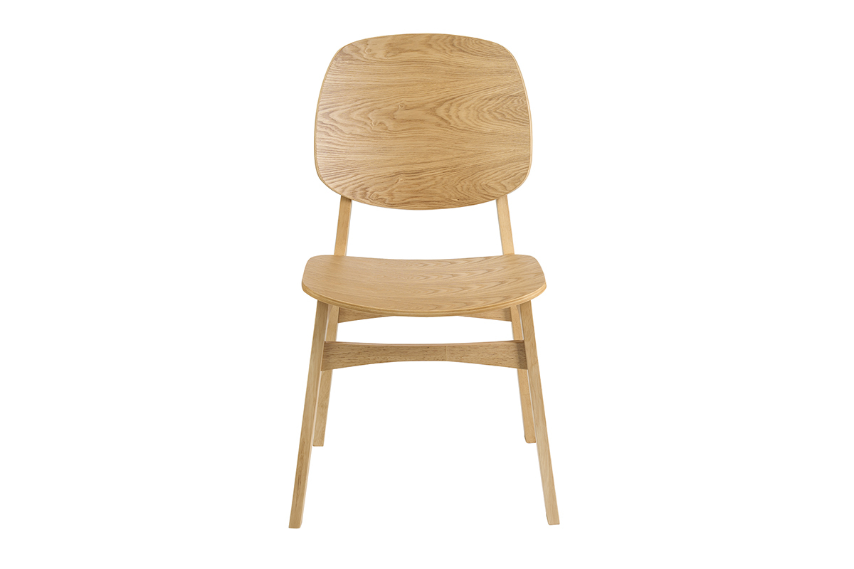 Stuhl aus hellem Eschenholz, Frontansicht, im skandinavischen Design mit geschwungener Sitzfl�che und R�ckenlehne.