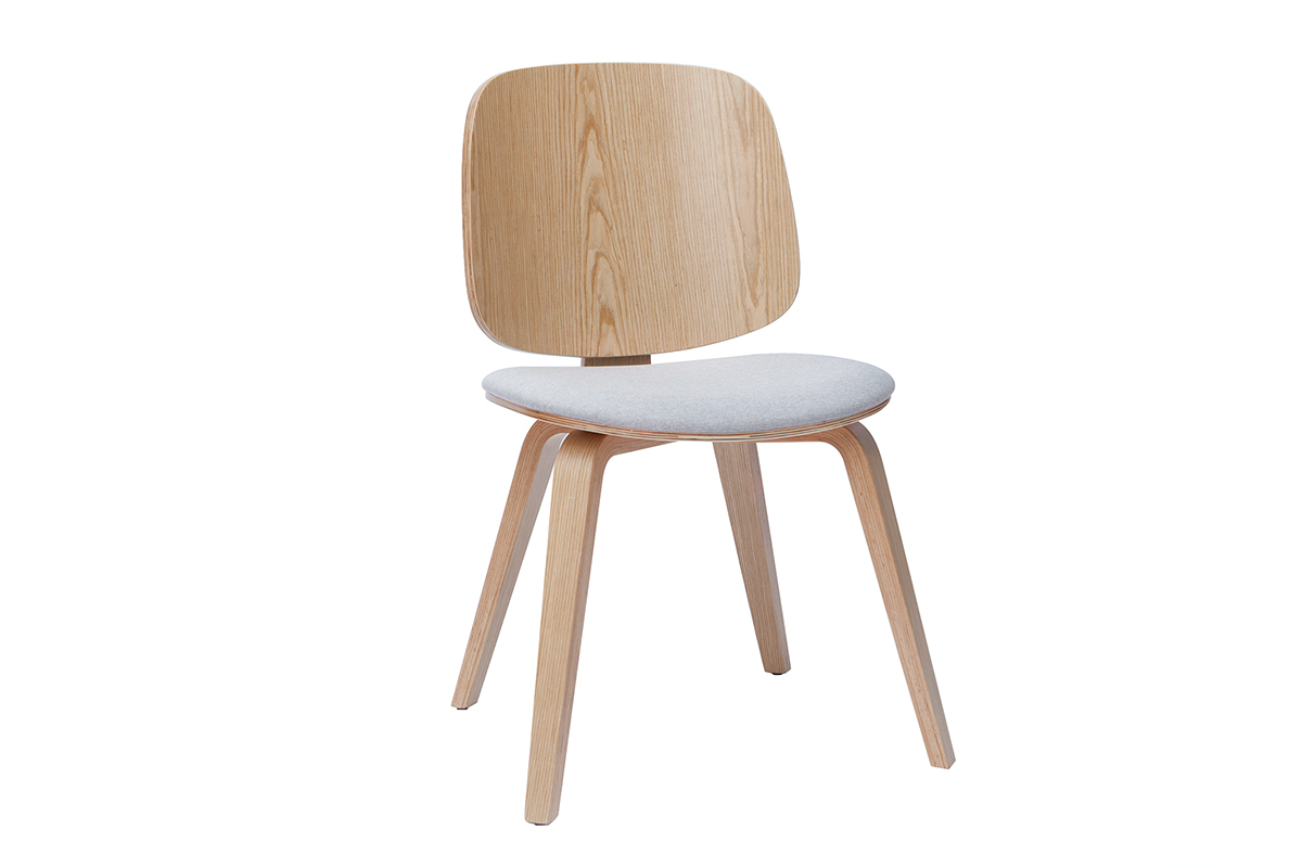 Sthle aus hellem Holz und hellgrauem Stoff (2er-Set) BECK