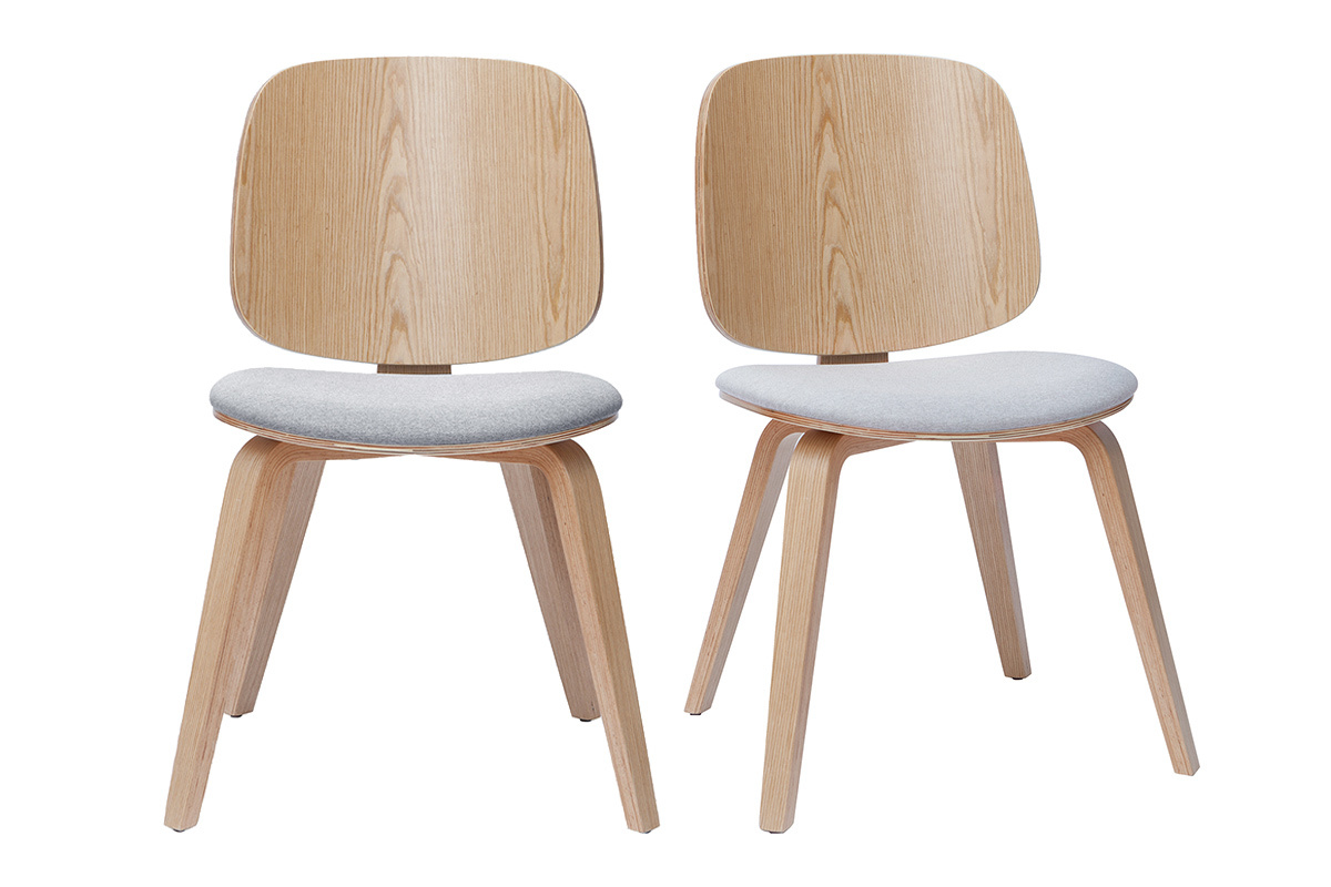 Sthle aus hellem Holz und hellgrauem Stoff (2er-Set) BECK