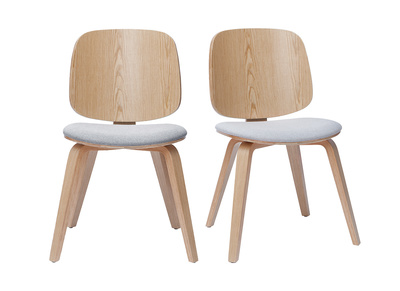Stühle aus hellem Holz und hellgrauem Stoff (2er-Set) BECK