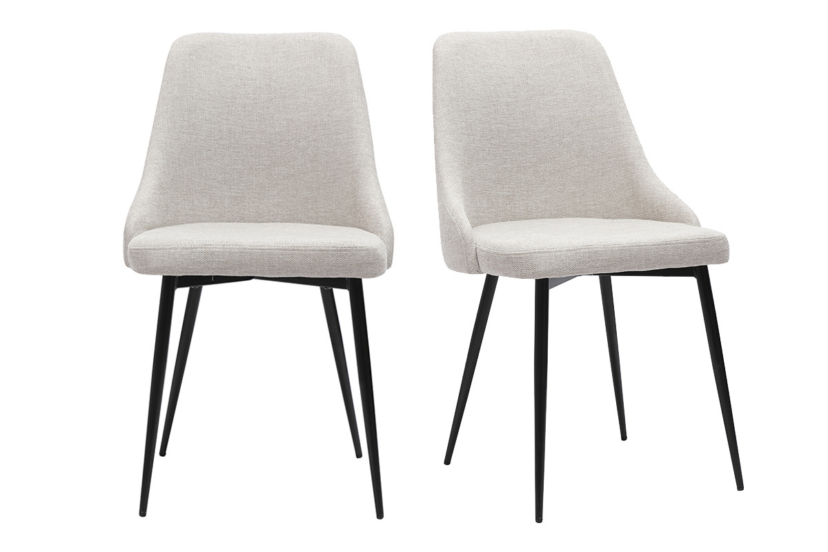 Sthle aus naturfarbenem Stoff mit Samteffekt und schwarzem Metall (2er-Set) CULT