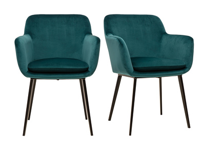 Stühle aus petrolblauem Samtstoff und schwarzem Metall (2er Set) AMIKA
