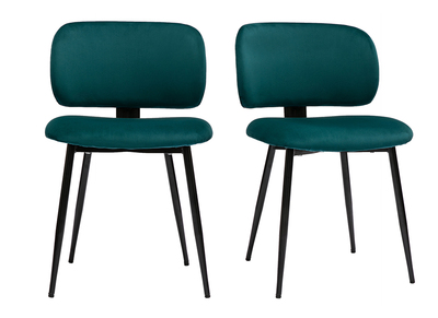 Stühle aus petrolblauem Samtstoff und schwarzem Metall (2er-Set) ATRIUM