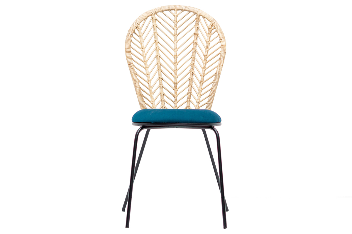 Sthle aus Rattan und petrolblauem Stoff (2er-Satz) PEACOCK