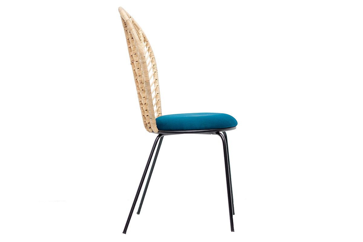 Sthle aus Rattan und petrolblauem Stoff (2er-Satz) PEACOCK
