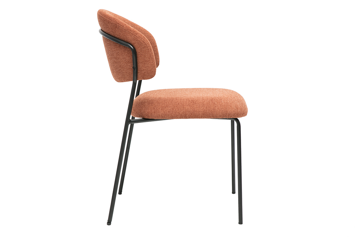 Sthle aus Samt-Textur Stoff in gebrannter Erde und schwarzem Metall (2er Set) BENTA