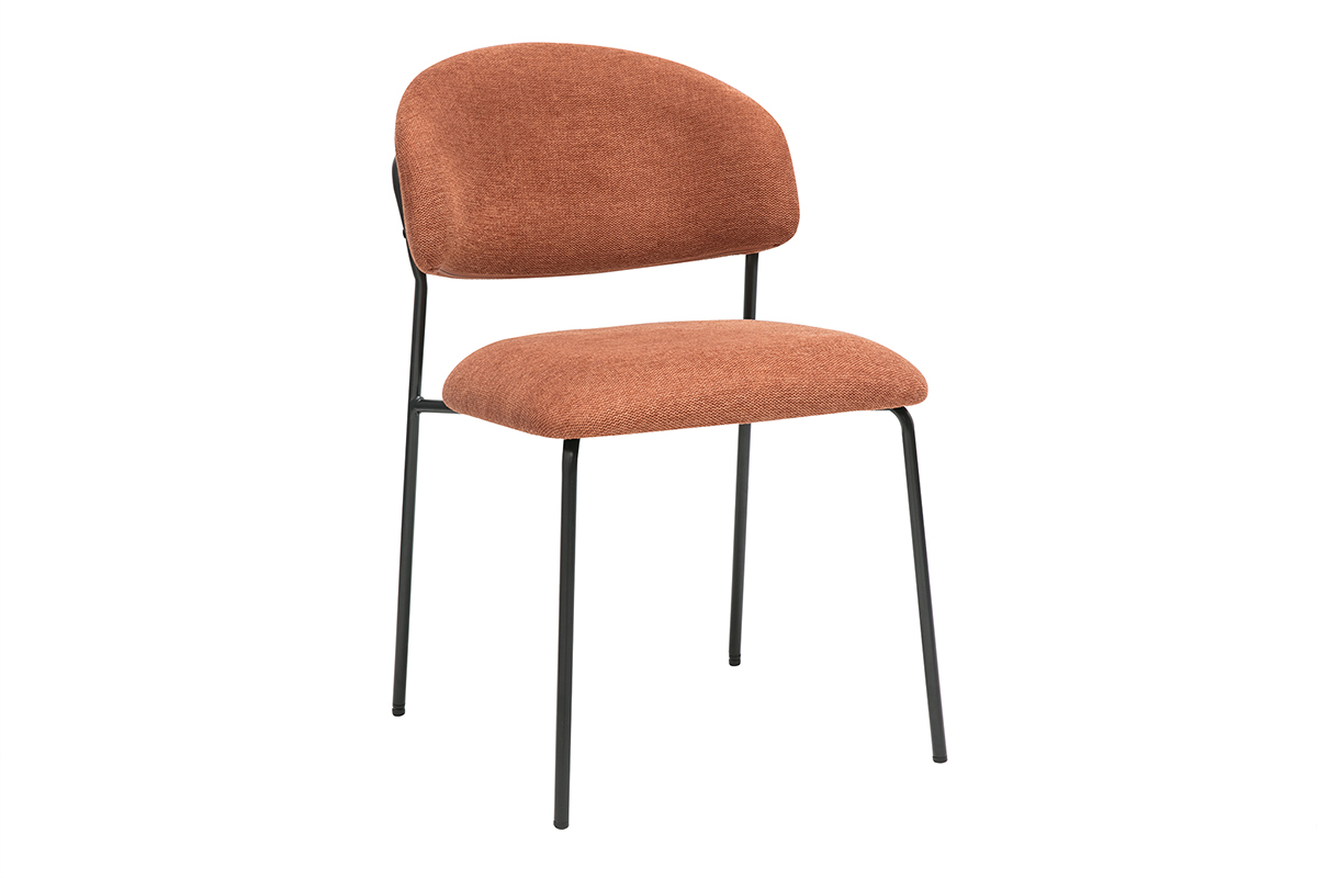 Sthle aus Samt-Textur Stoff in gebrannter Erde und schwarzem Metall (2er Set) BENTA