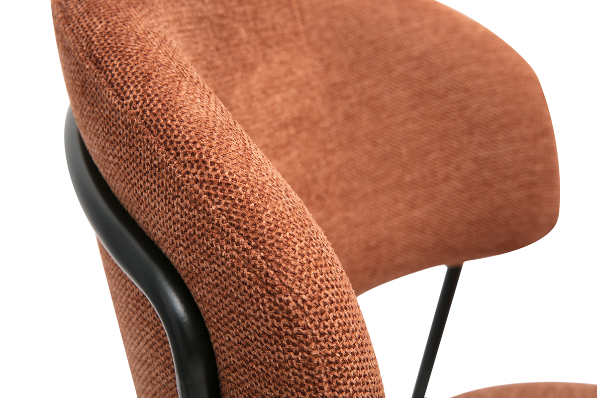 Sthle aus Samt-Textur Stoff in gebrannter Erde und schwarzem Metall (2er Set) BENTA