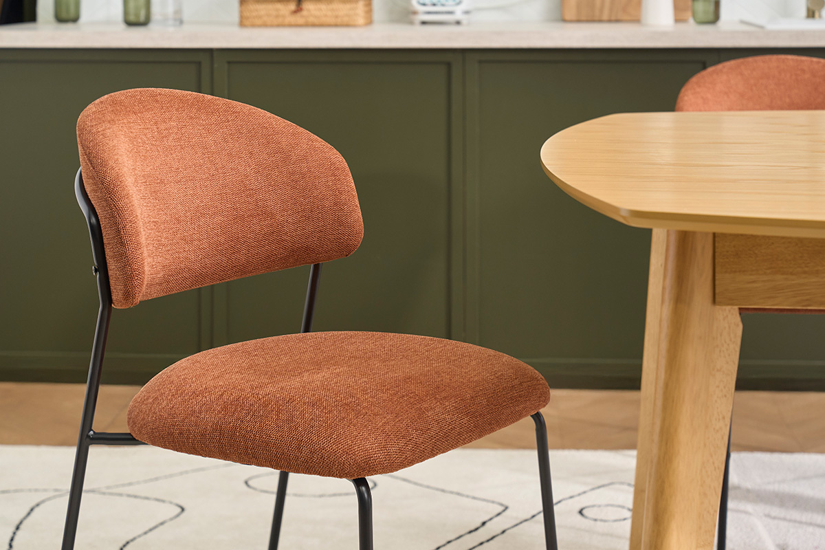 St�hle aus Samt-Textur Stoff in gebrannter Erde und schwarzem Metall (2er Set) BENTA