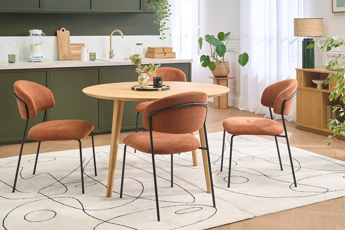 St�hle aus Samt-Textur Stoff in gebrannter Erde und schwarzem Metall (2er Set) BENTA
