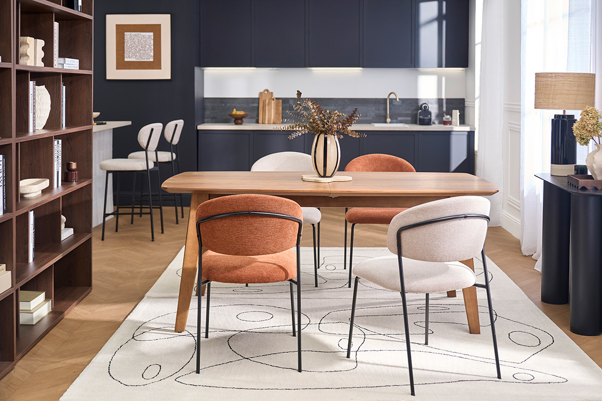 St�hle aus Samt-Textur Stoff in gebrannter Erde und schwarzem Metall (2er Set) BENTA