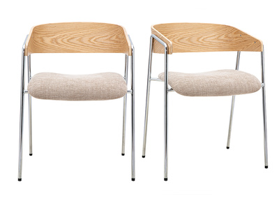 St&uuml;hle aus Stoff in strukturiertem Samteffekt taupe, helles Holz und verchromtes Metall (Set aus 2) FANELY