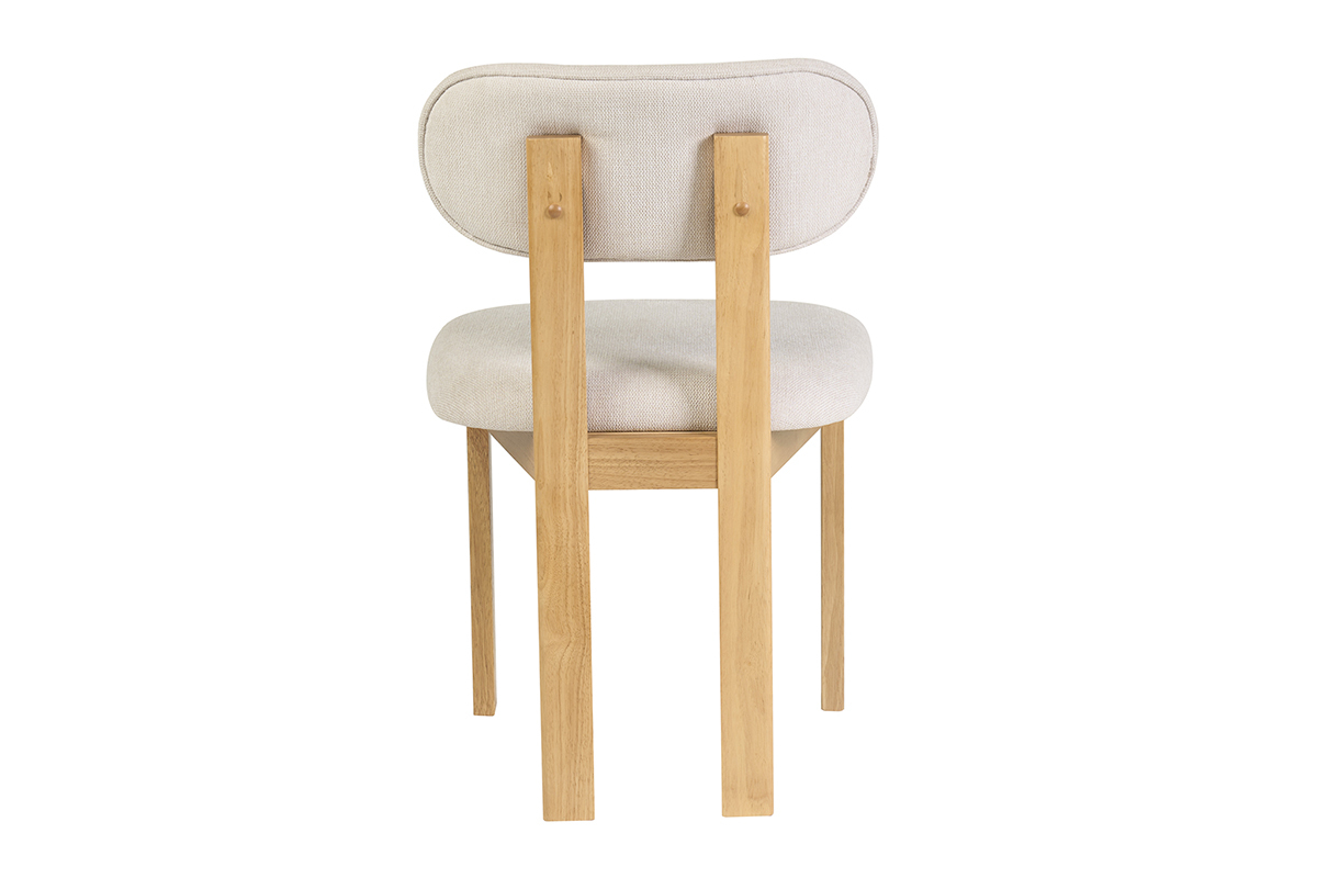 NORMI-Stuhl in Beige mit Stoff in Samtoptik, R�ckansicht mit hellerer Eschenholzstruktur.