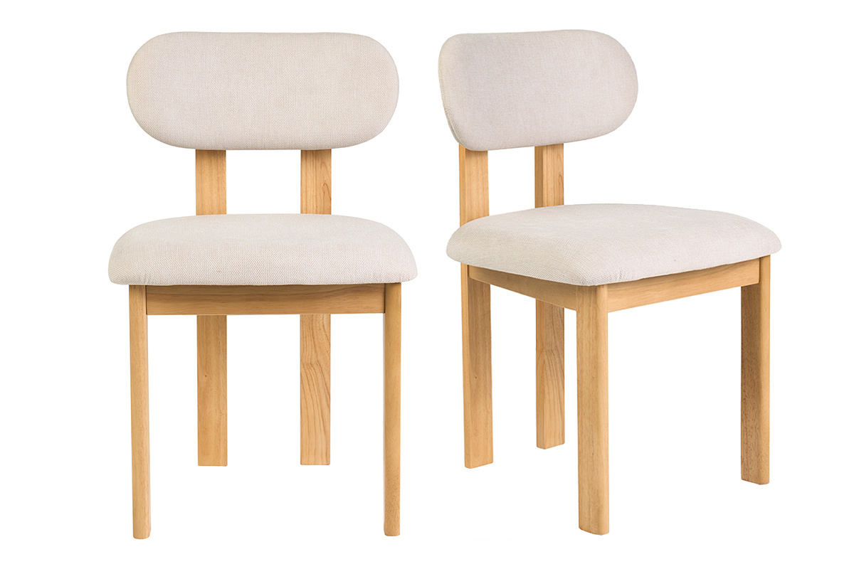 St�hle aus beigefarbenem Stoff und hellem Eschenholz, Vorderansicht, 2er-Set.