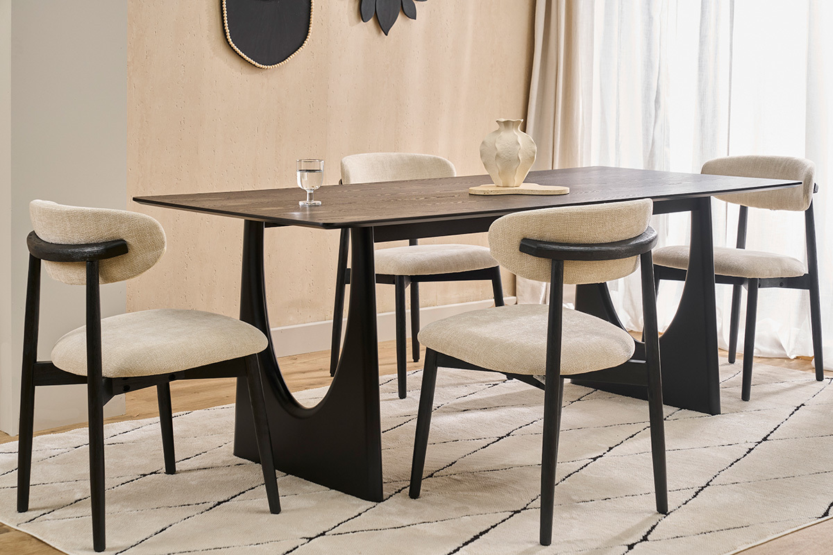 St�hle aus Stoff mit strukturiertem Samteffekt beige und schwarzem Holz (Set mit 2) SIAME