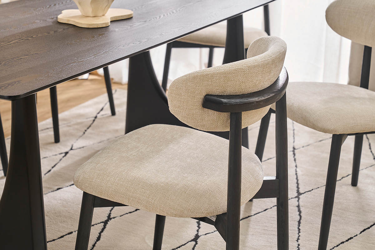St�hle aus Stoff mit strukturiertem Samteffekt beige und schwarzem Holz (Set mit 2) SIAME