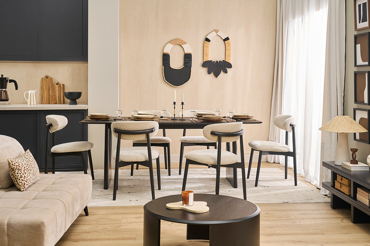St�hle aus Stoff mit strukturiertem Samteffekt beige und schwarzem Holz (Set mit 2) SIAME