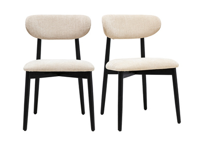 St&uuml;hle aus Stoff mit strukturiertem Samteffekt beige und schwarzem Holz (Set mit 2) SIAME