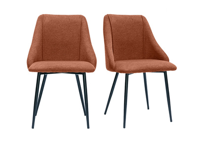 Stühle aus Stoff mit strukturiertem Samteffekt in Rostbraun und schwarze Metallfüße (2er-Set) HIGGINS
