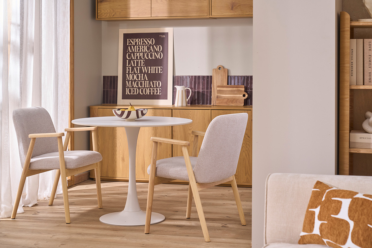 St�hle aus Stoff mit Textur-Effekt Samt Beige und hellem Holz (Set mit 2) KITTY
