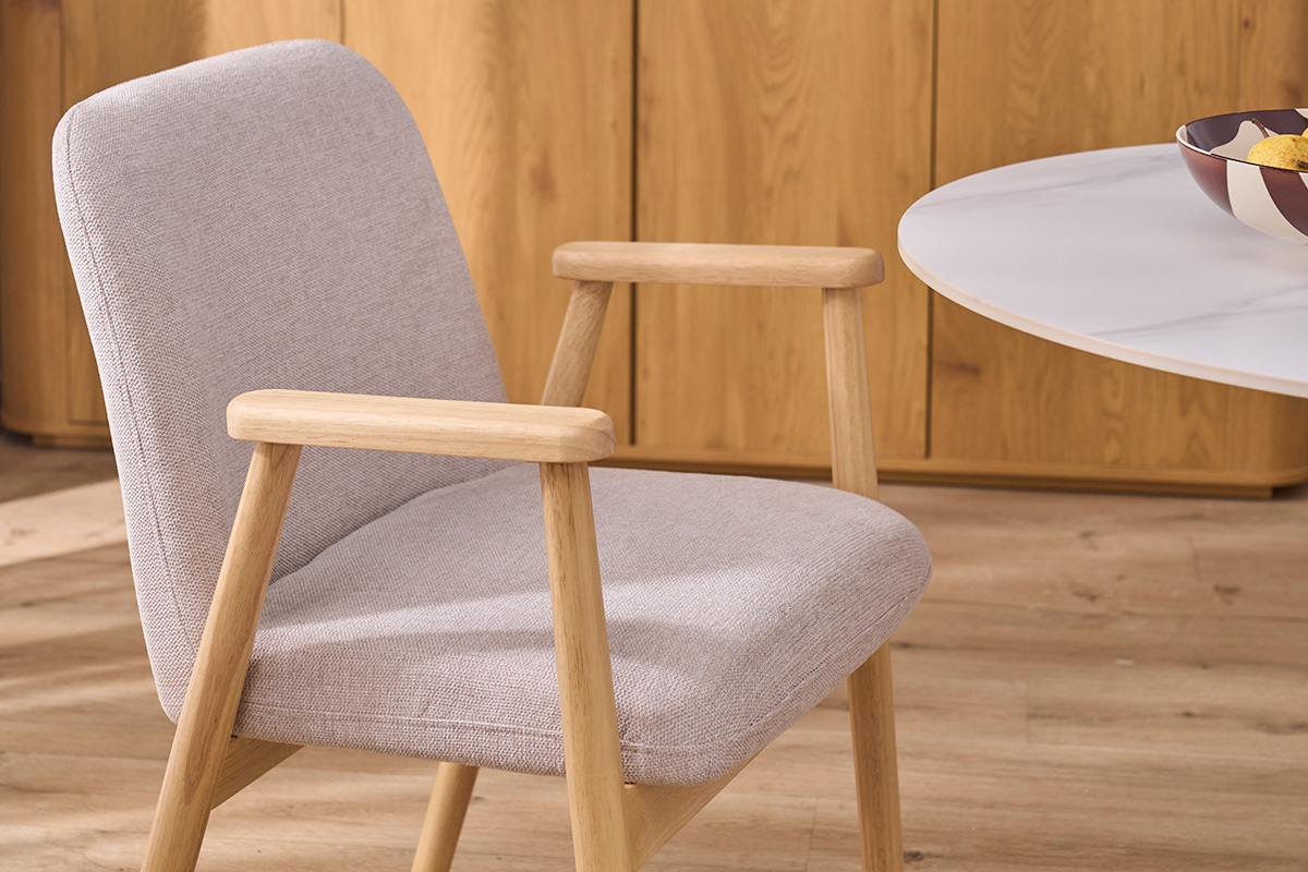 St�hle aus Stoff mit Textur-Effekt Samt Beige und hellem Holz (Set mit 2) KITTY