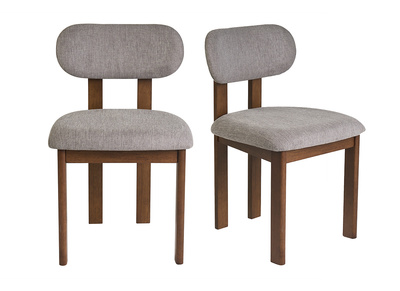 St&uuml;hle aus Stoff mit texturierter Samtoptik in Grau und dunklem Nussbaumholz (Set aus 2) NORMI