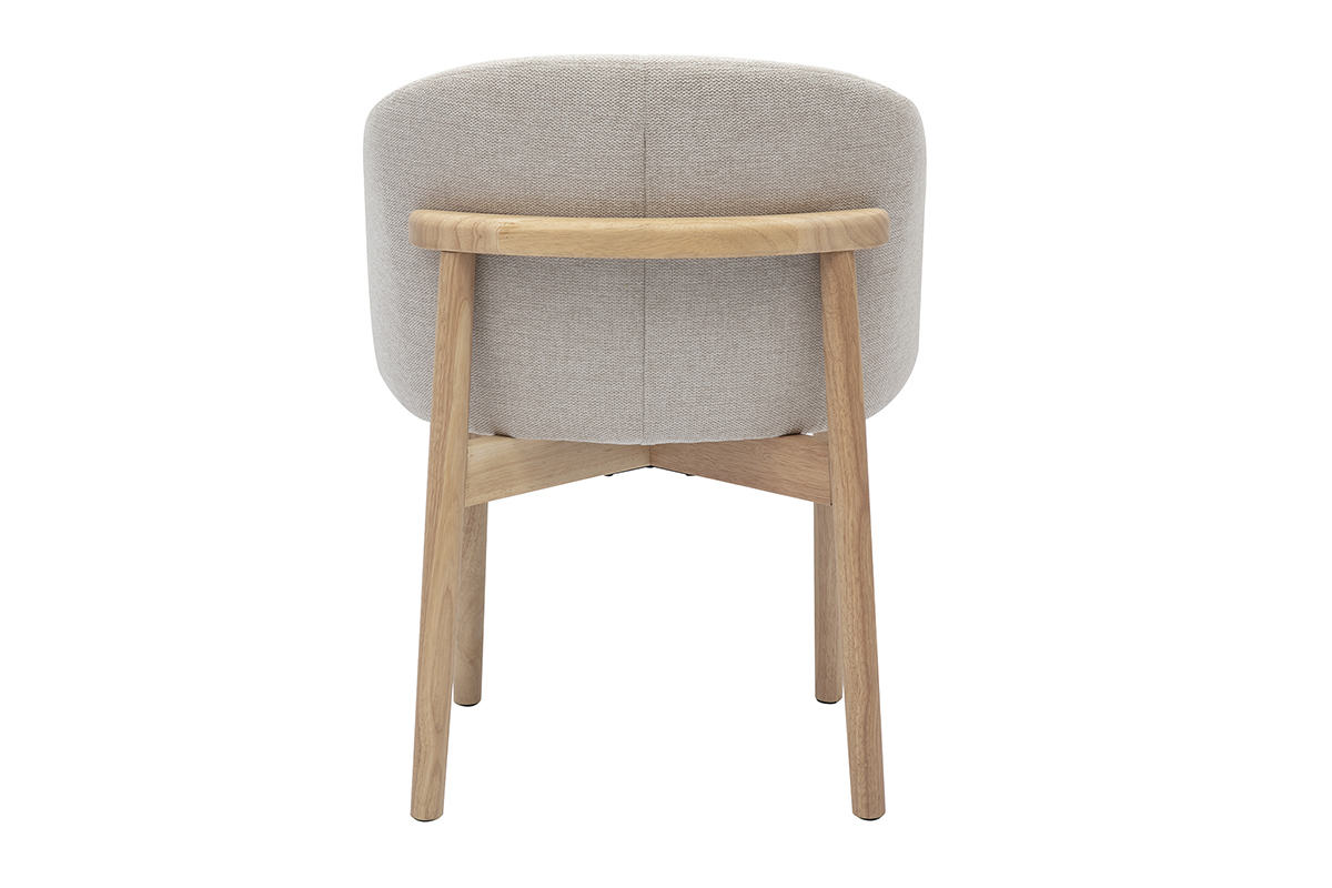 Beige Stoffstuhl mit Velours-Effekt, strukturierter Optik, R�ckansicht mit hellen Holzbeinen.