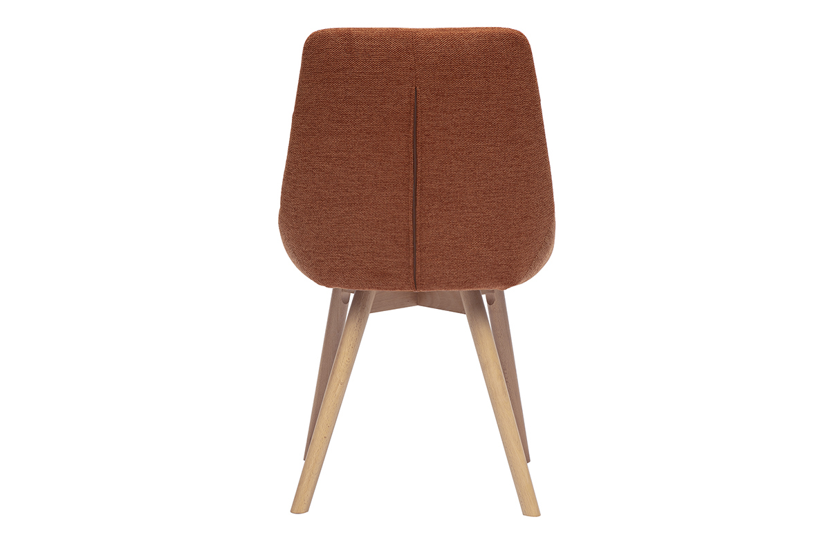 Stuhl aus Stoff in gebrannter Erde Optik, Rckansicht, mit hellen Holzbeinen.