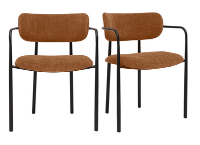 Stühle aus Textil mit samtartiger Struktur in gebrannter Erde und schwarzem Metall (2er-Set) SWIFT