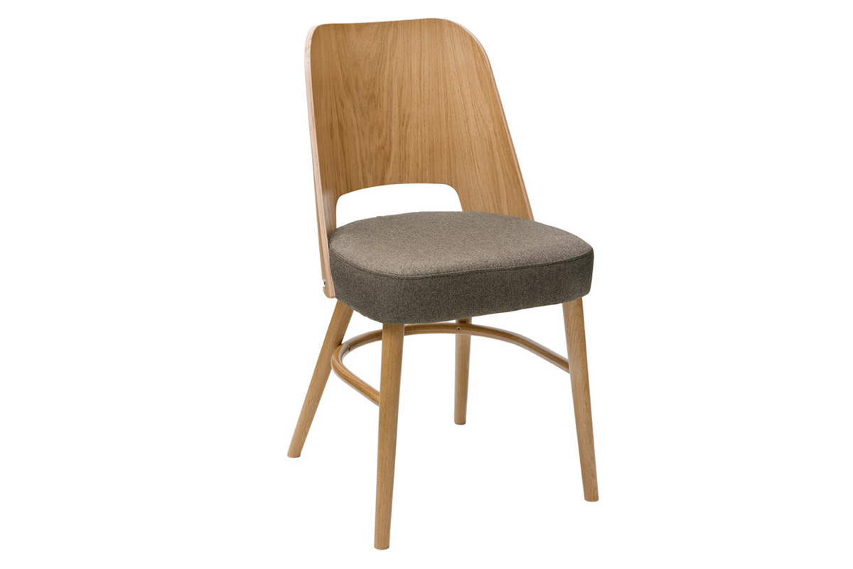 Sthle im Eichen-Vintage und Sitzflche aus braunem Stoff (2er-Set) EDITO