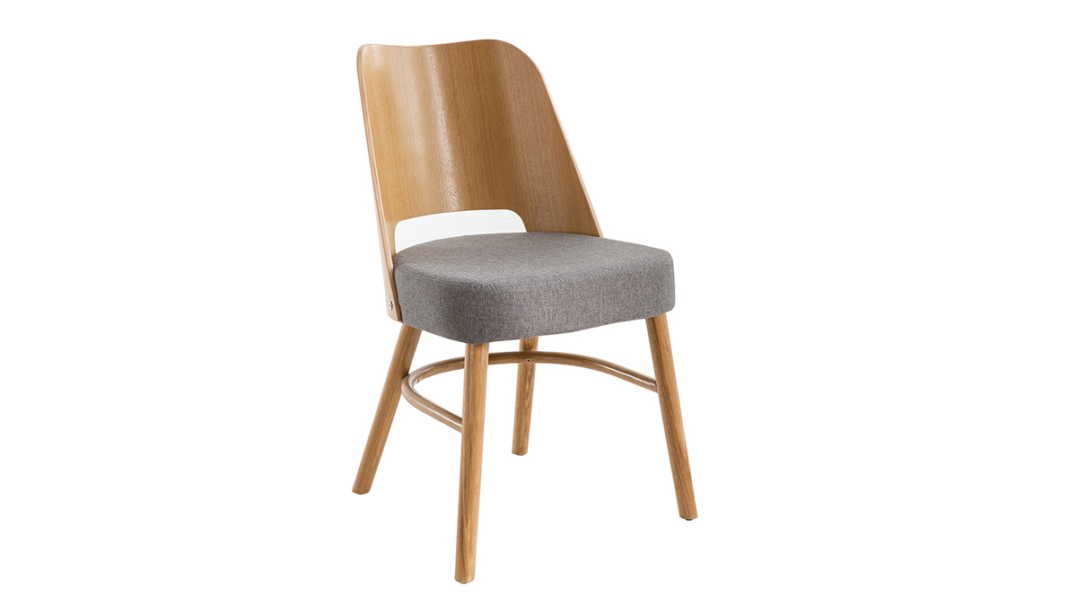 Stühle im Eichen-Vintage und Sitzfläche aus graubeigem Stoff (2er-Set) EDITO