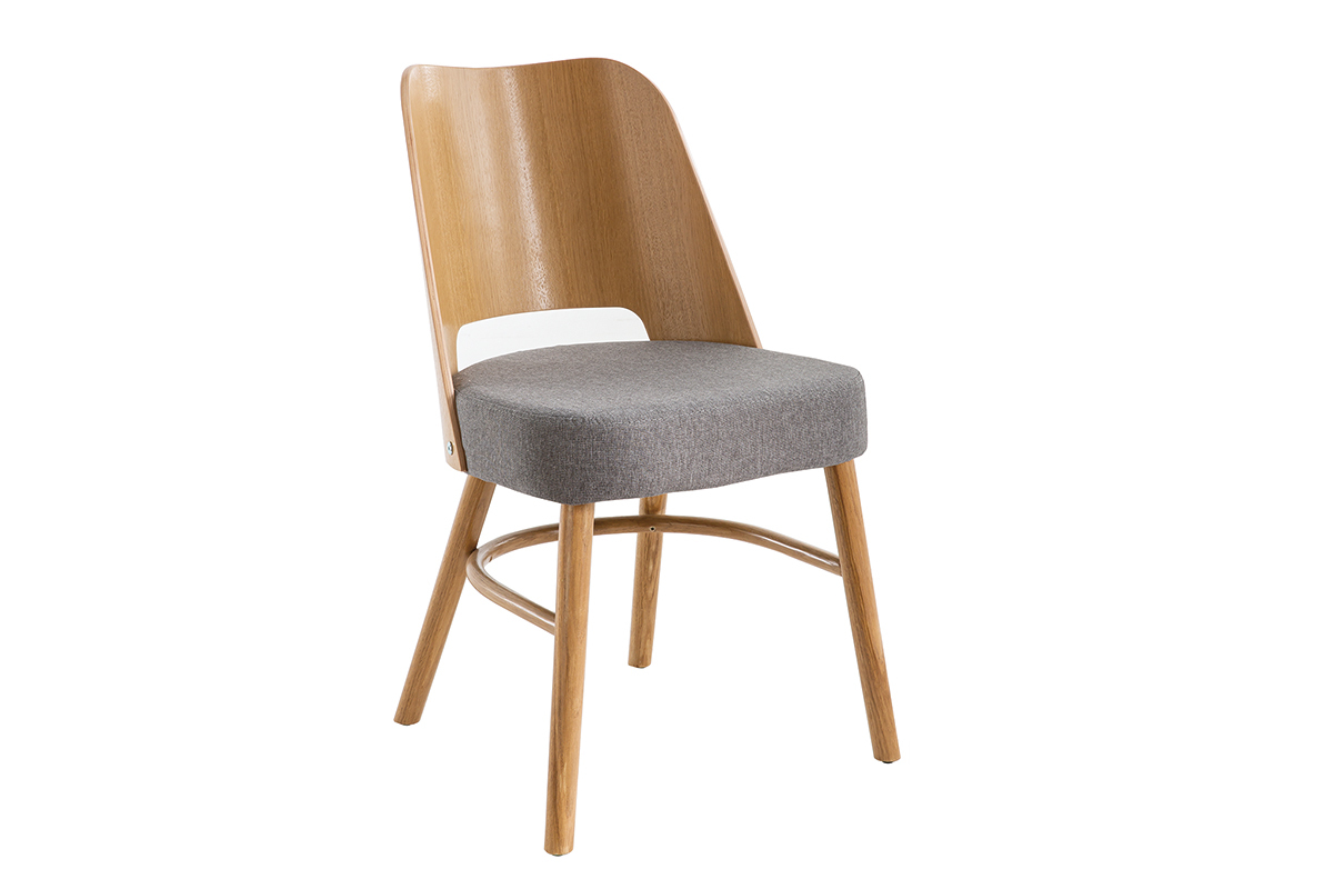 Sthle im Eichen-Vintage und Sitzflche aus graubeigem Stoff (2er-Set) EDITO