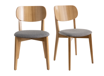 Stühle im Eichen-Vintage und Sitzfläche aus hellgrauem Stoff (2er-Set) LUCIA